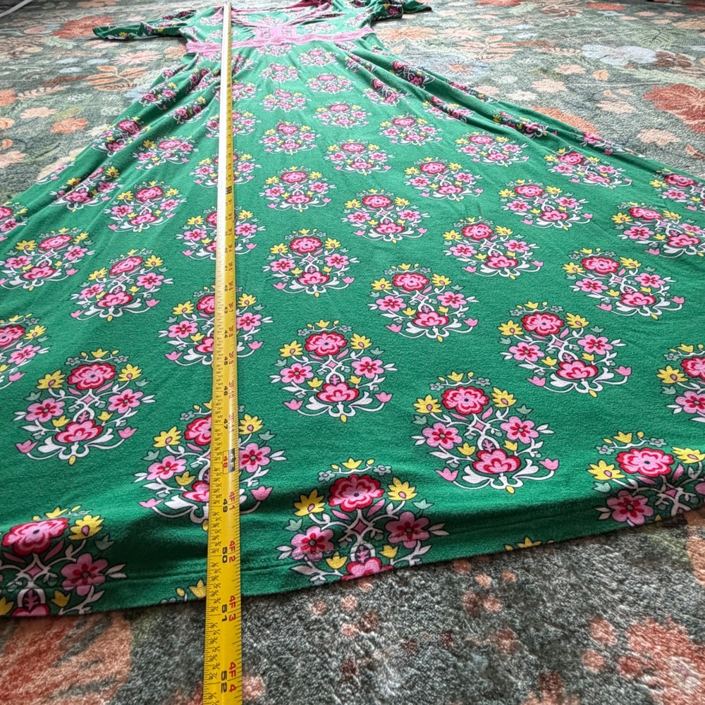 Boden Ellie Flutter Maxi Tea Dress Green Floral Pink Trim D0927 US 2R UK 6R - Picture 5 of 8